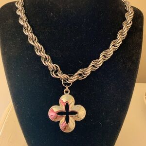 #97 Vintage Silvertone Rope Necklace with Large Silvertone Charm
